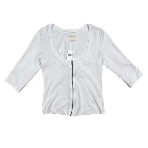 Maeve by Anthropologie Front Zip Ribbed Scoop Neck Top White Size S - NWT - Picture 2 of 7